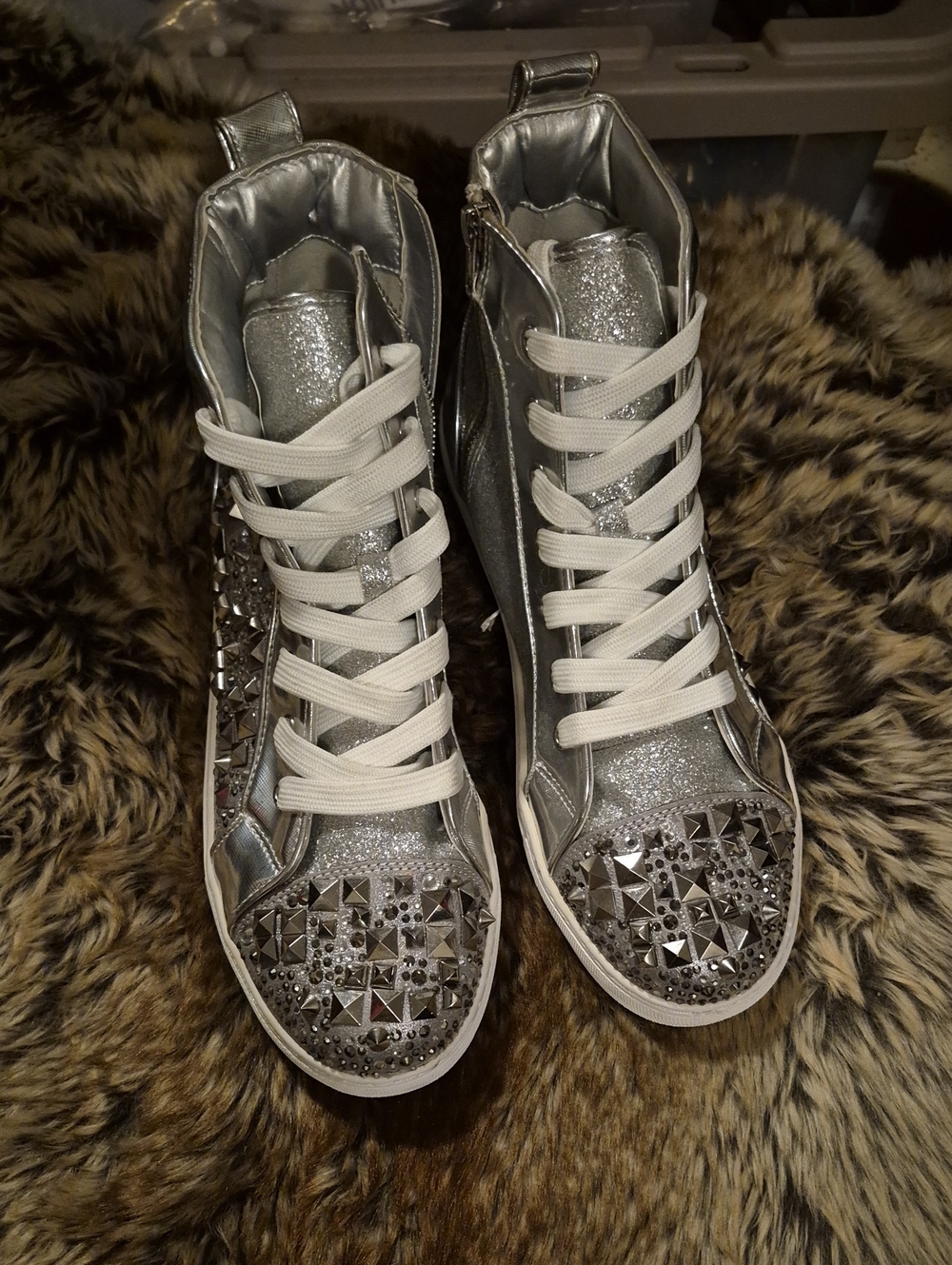 Head Silver High-Top Studded Sneakers